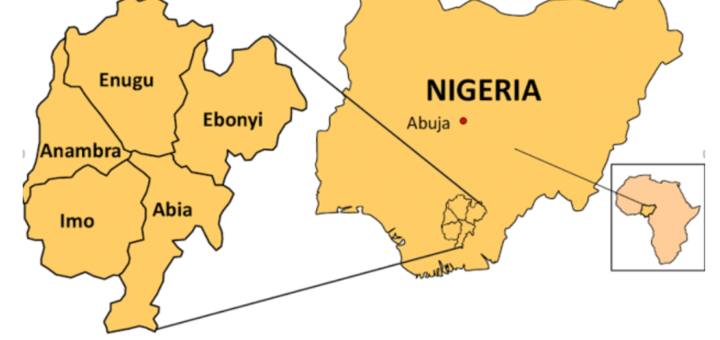 Maps showing south east states in Nigeria